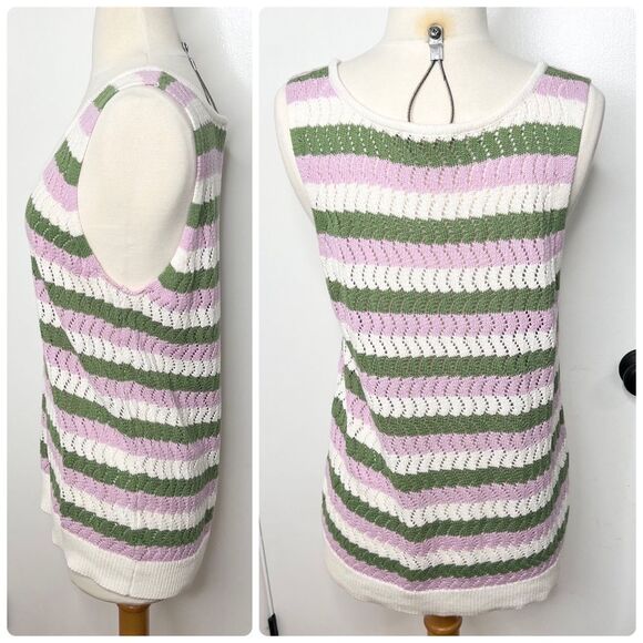 Nordstrom Belldini V-Neck Stripe Sweater Tank Vest XL Open Knit V Neck - Picture 3 of 4